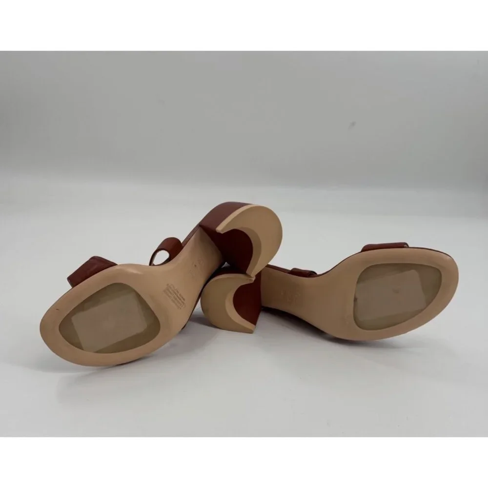 AGL Brown Moon Thong Leather Block Heel Sandals 38.5 or US 8.5 Made In Italy